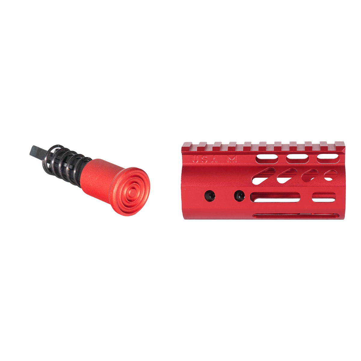  Aluminum Red Forward Assist, Guntec 4-inch Ultra Lightweight Thin M-Lok Free-Float Handguard with Monolithic Top Rail - Anodized Red