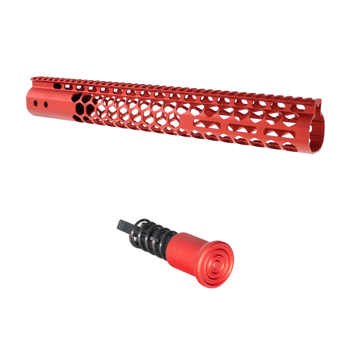  Aluminum Red Forward Assist, Guntec 15-inch Honeycomb MLOK Free Floating Handguard with Monolithic Top Rail - Anodized Red