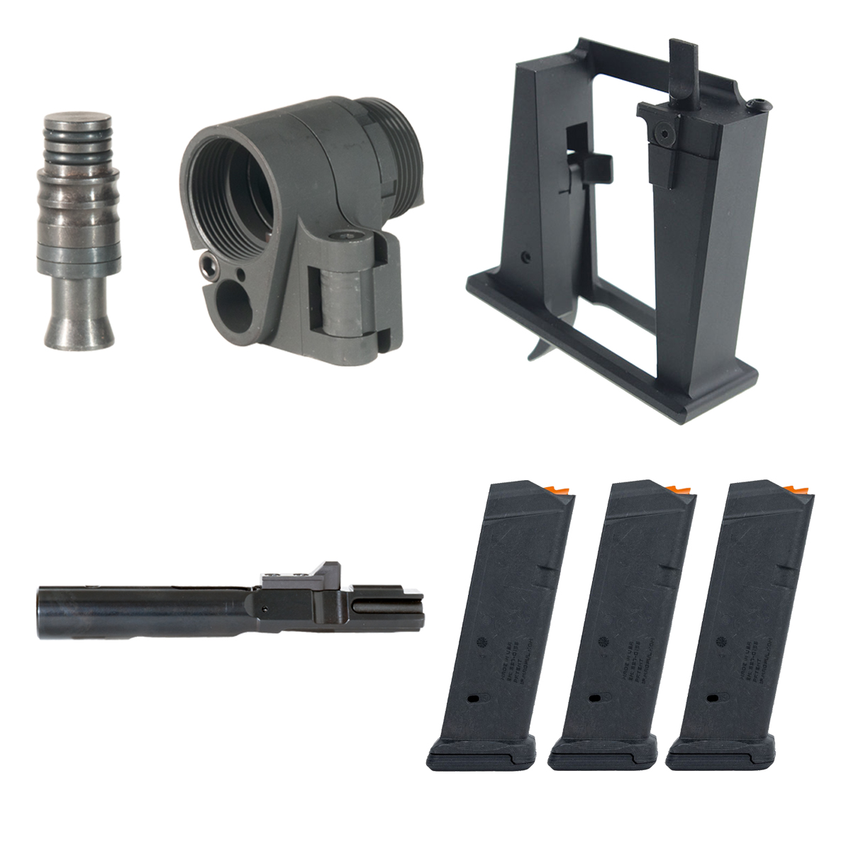 Sylvan Arms SA5 Pro AR-15 Steel Folding Stock Adapter, AR-15 9mm Magwell Adapter for Glock Magazines, 9mm BCG Compatible with Glock and Colt Mags, 3 Pack of 15 Round PMAG