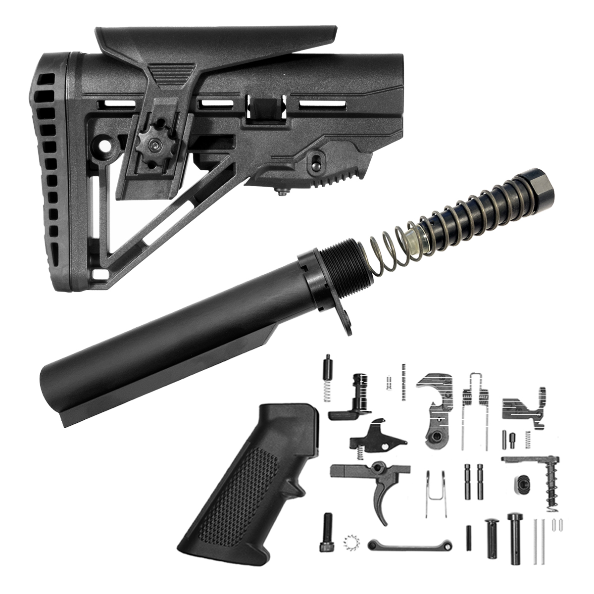 Finish Your Lower Kit (9mm Carbine): Mil-Spec Enhanced Stock + 9mm Carbine Buffer Tube Kit + Complete Lower Parts Kit