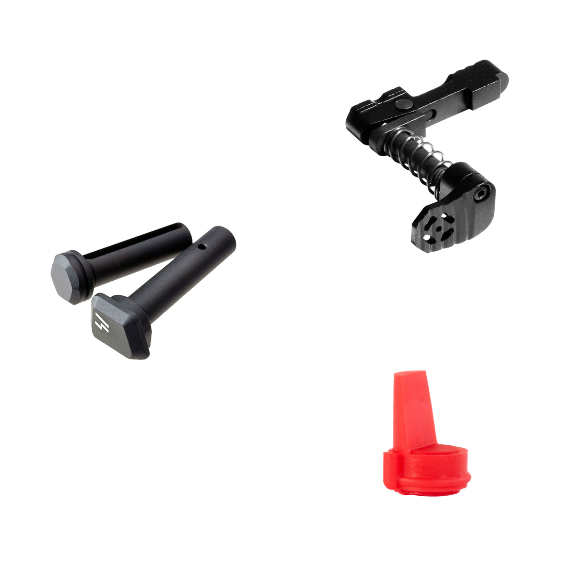  Presma AR-15 Ambidextrous Extended Modular Magazine Release & Catch Button, Strike Industries Ultra Light Pivot / Takedown Pins, Red ACCU Wedge