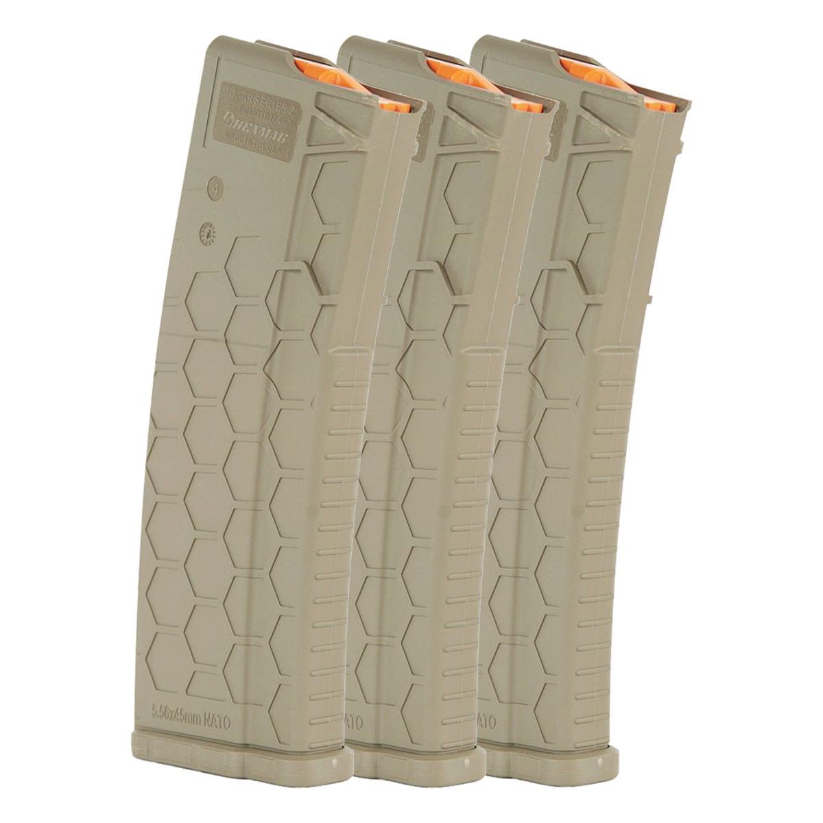 HEXMAG Series 2 30-Round AR-15 Magazine 3-Pack, PolyHex2, Flat Dark Earth, .223 / 5.56 NATO / .300 AAC Blackout