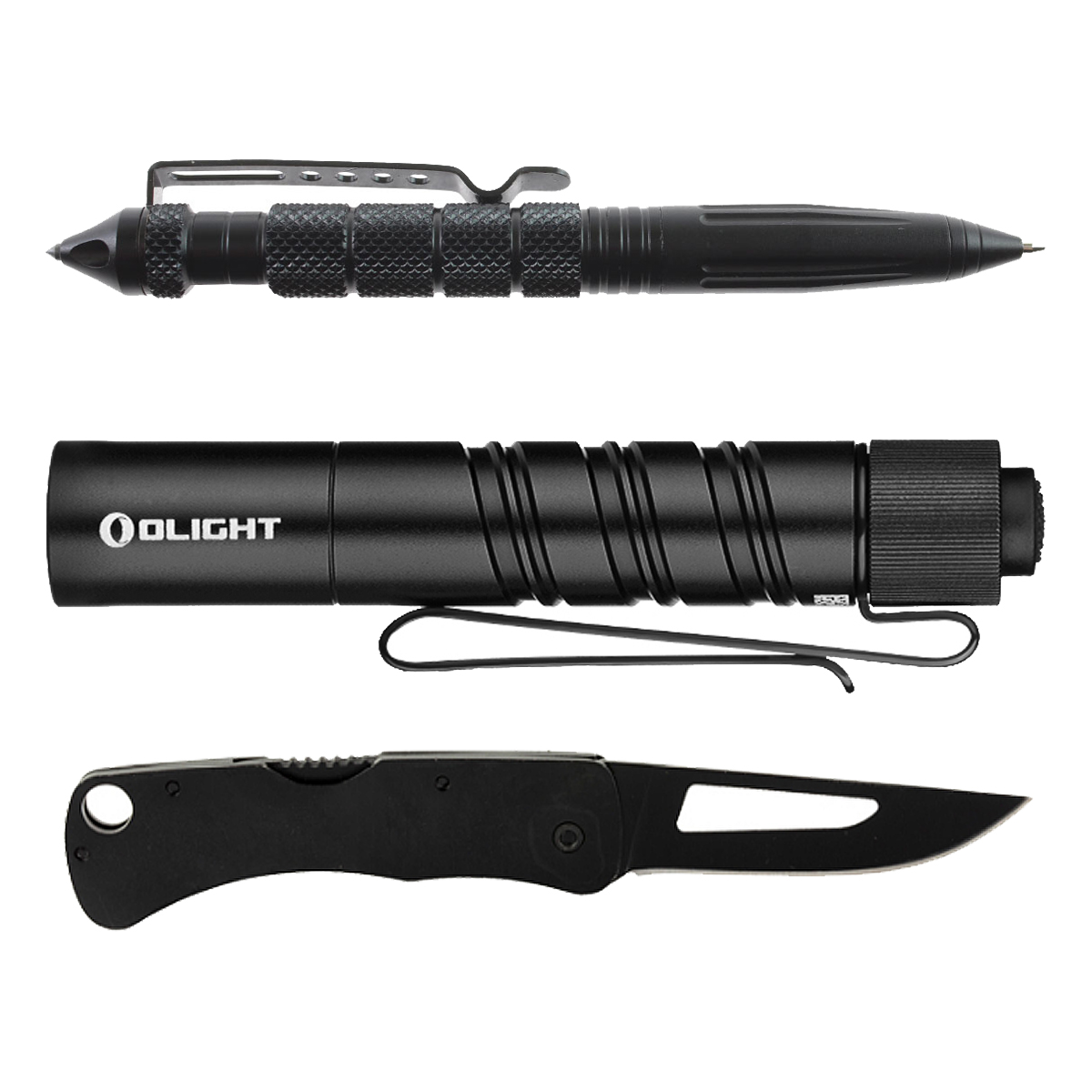  Everyday Carry Bundle, Tactical Pen, SOG Centi II Folding Knife & Olight i3T EOS Flashlight, Black