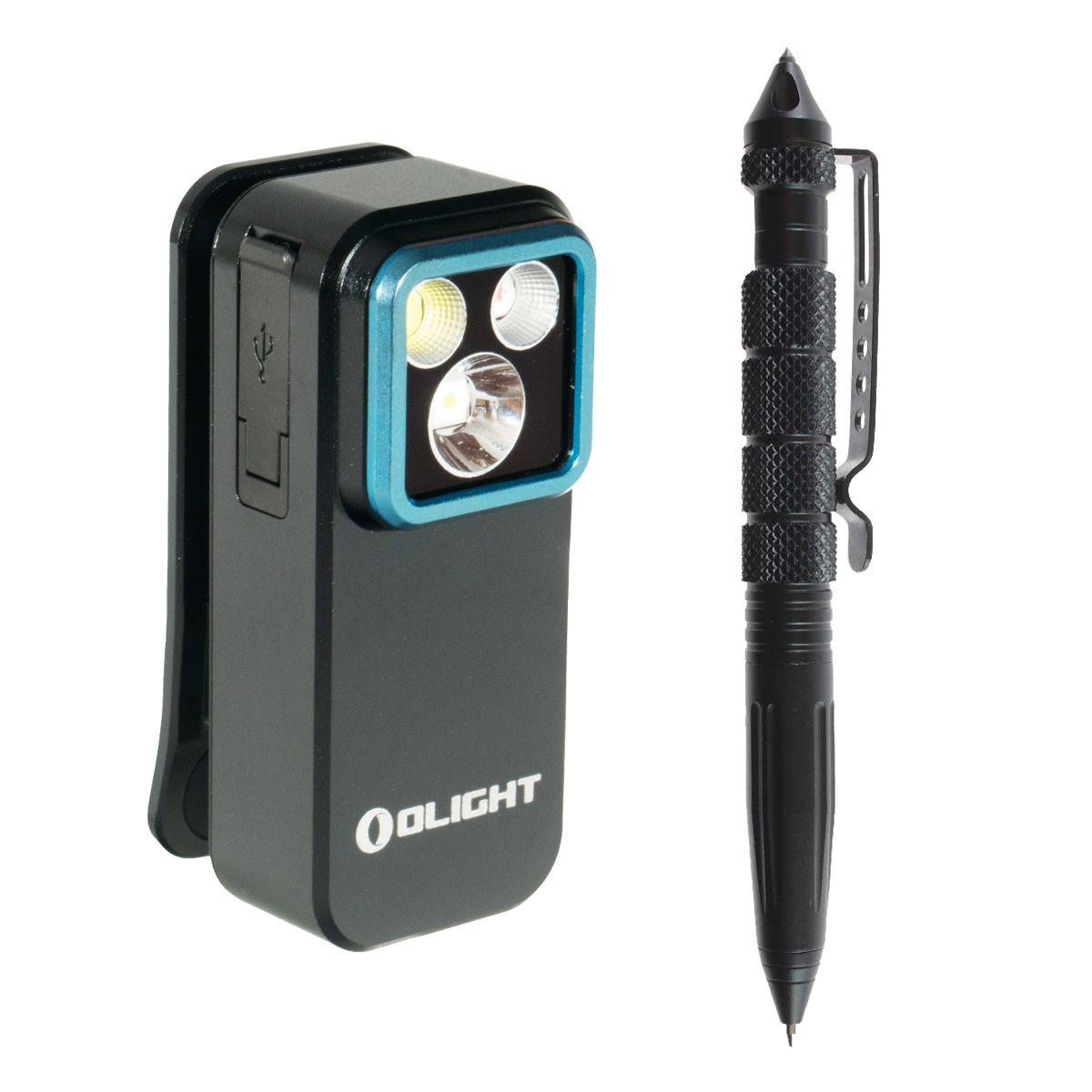  Everyday Carry Bundle, Tactical Pen w/ Glass Breaker & Olight Oclip Pro Flashlight w/ Flood, Spotlight & Red Light