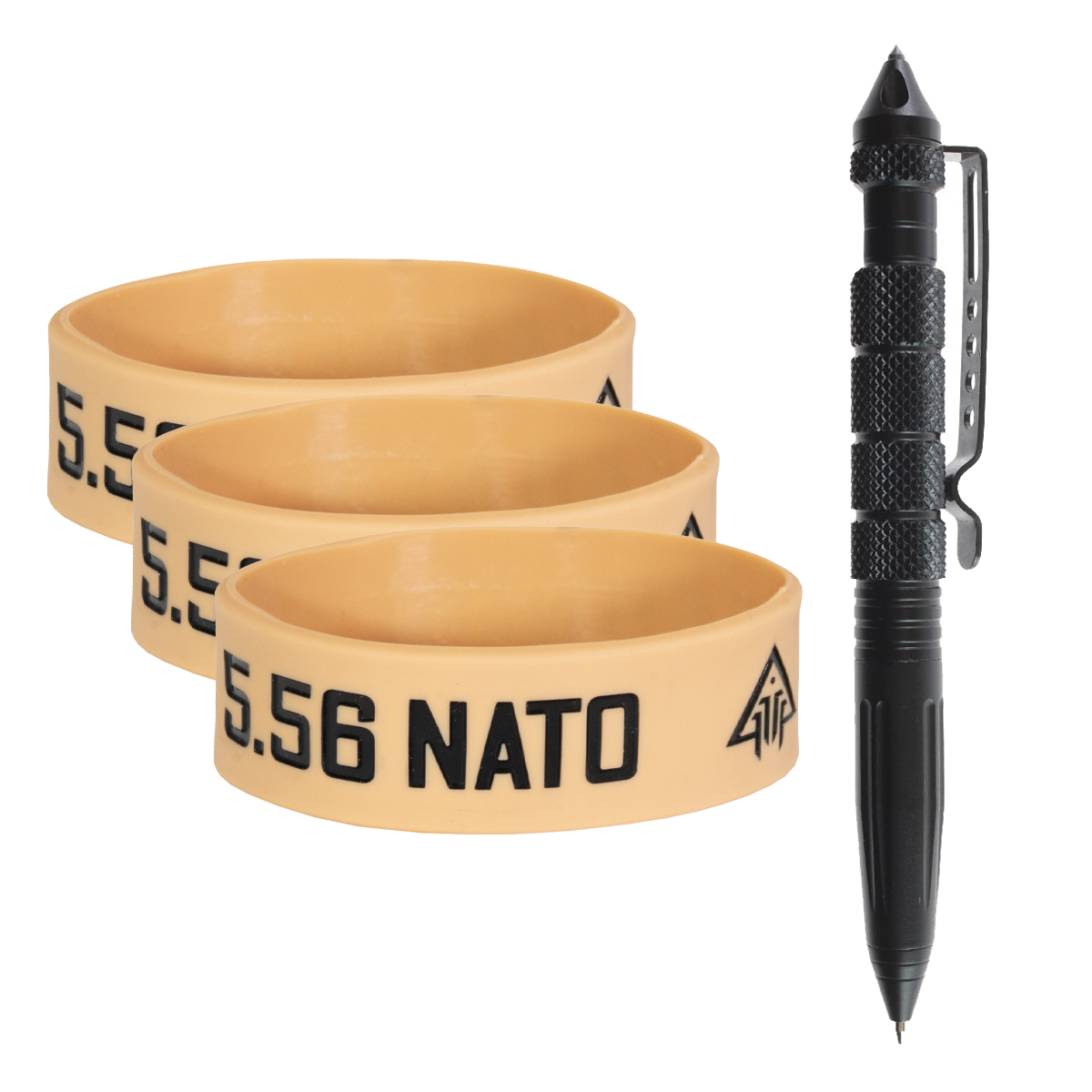  Accessory Bundle, Tactical Pen w/ Glass Breaker & DTT 5.56 NATO FDE Magazine Band 3-Pack