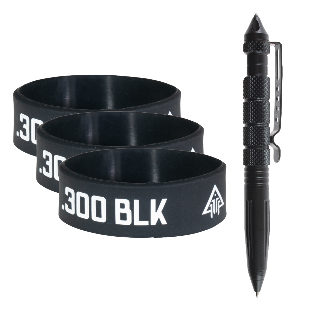  Accessory Bundle, Tactical Pen w/ Glass Breaker & DTT .300 BLK Black Magazine Band 3-Pack
