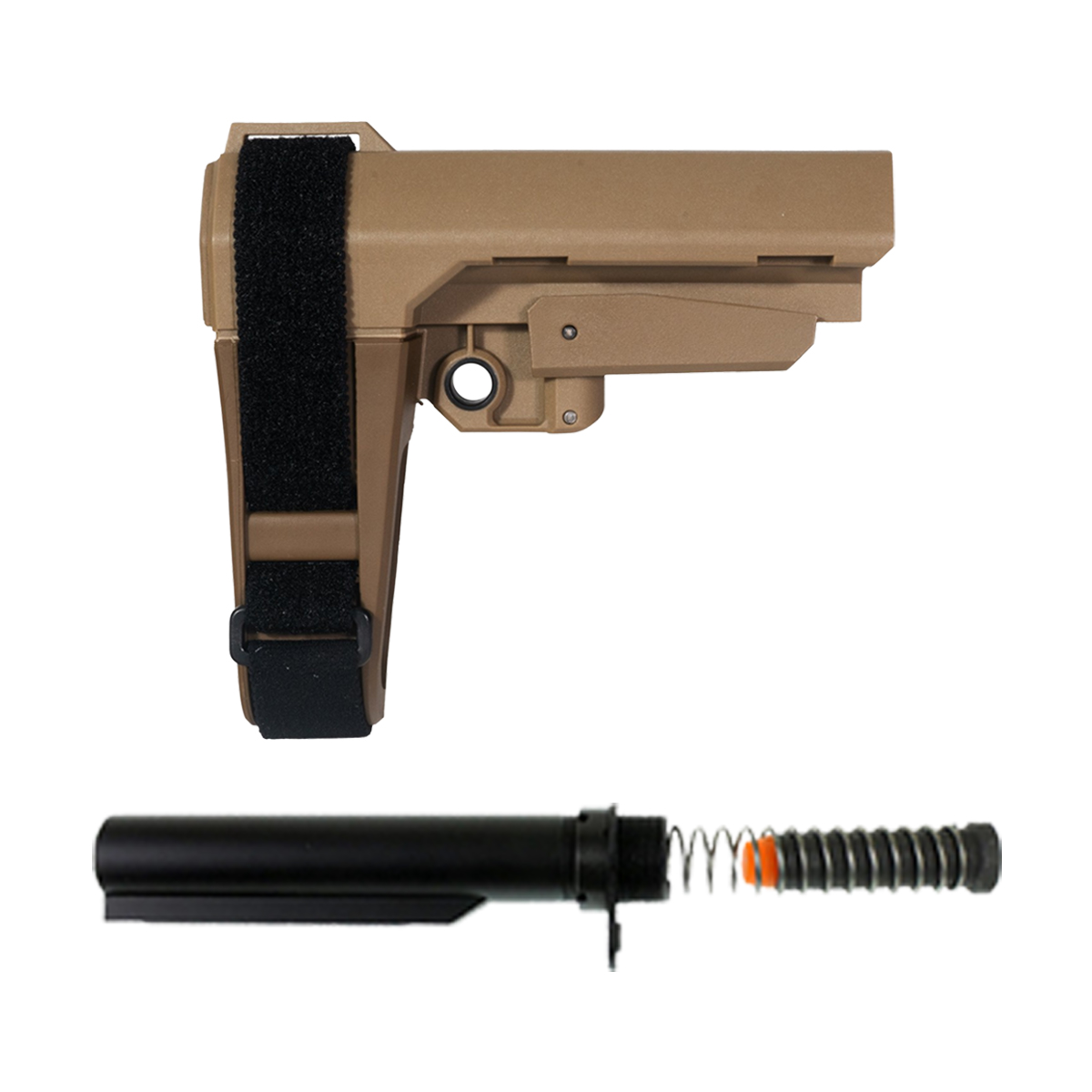  AR-15 Pistol Brace Kit, FDE SBA3 Adjustable Brace, 6-Position Buffer Tube, 5.5 oz 9mm Carbine Buffer, Spring, Castle Nut & End Plate