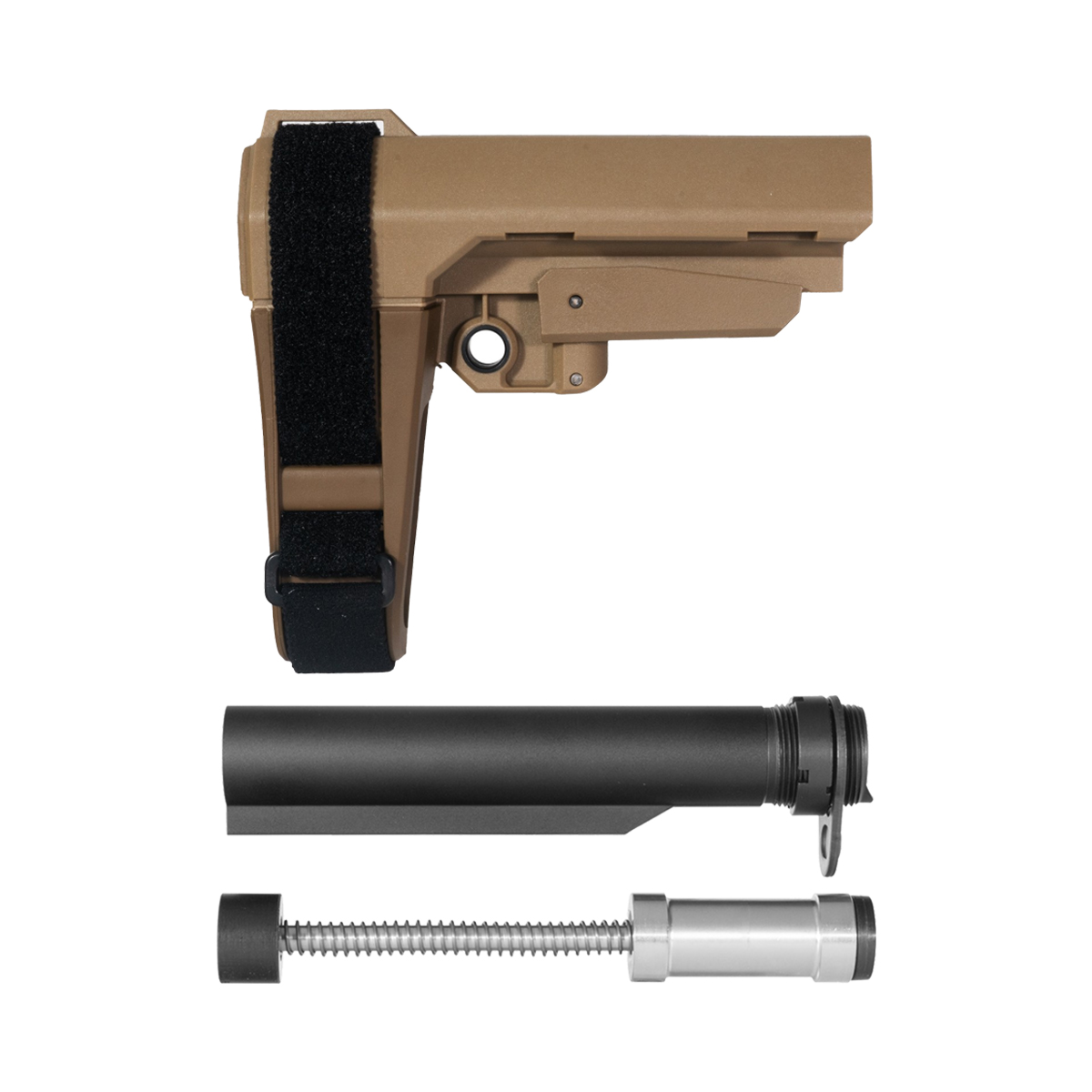  AR-15 Pistol Brace Kit, FDE SBA3 Adjustable Brace, 6-Position Buffer Tube, Armaspec H3 Sound Mitigation Buffer Gen 3, Castle Nut & End Plate