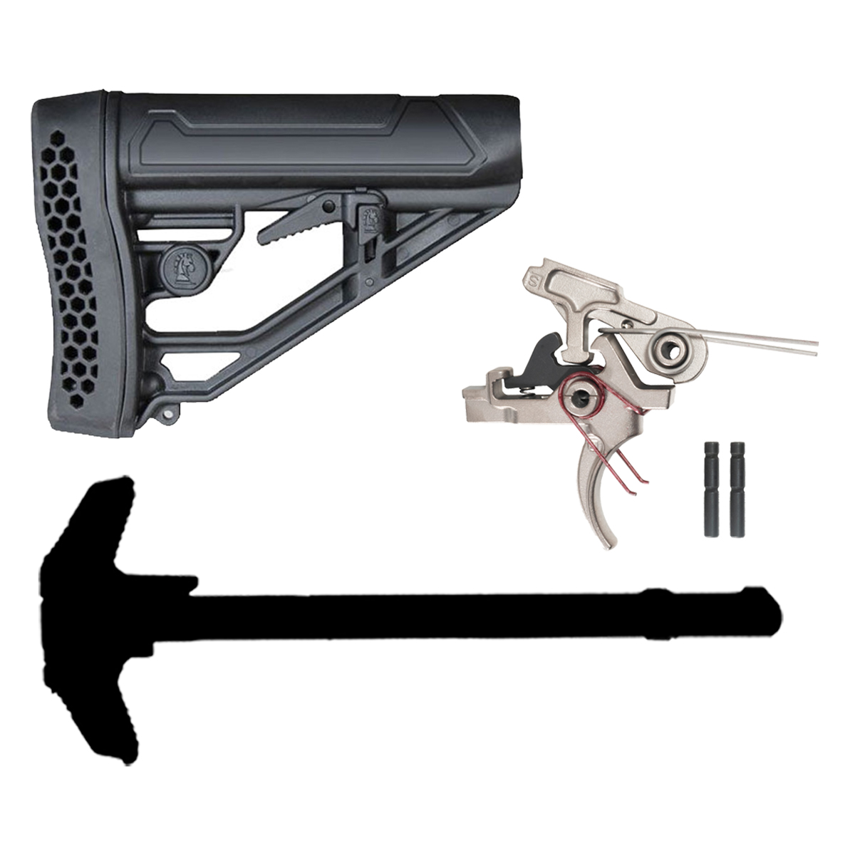 Davidson Defense Blind Box Ambidextrous Charging Handle w/Adaptive Tactical AR-15 EX Performance Adjustable Stock, Schmid Inside AR-15 2 Stage Trigger Upgrade Kit