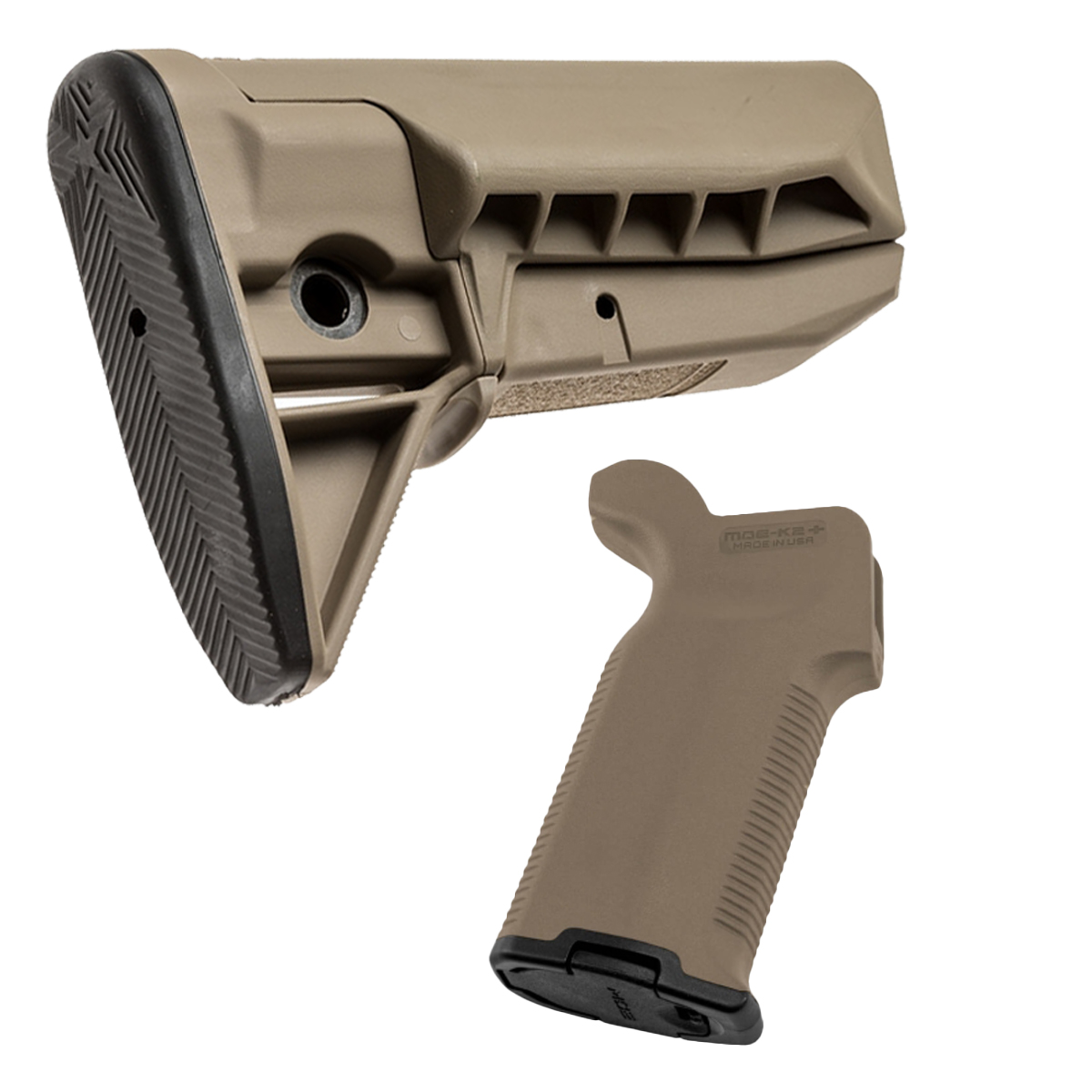  BCM SOPMOD Mod 0 Stock & Magpul MOE K2+ Grip Bundle, FDE, Rubber Overmolded AR-15 Furniture Upgrade