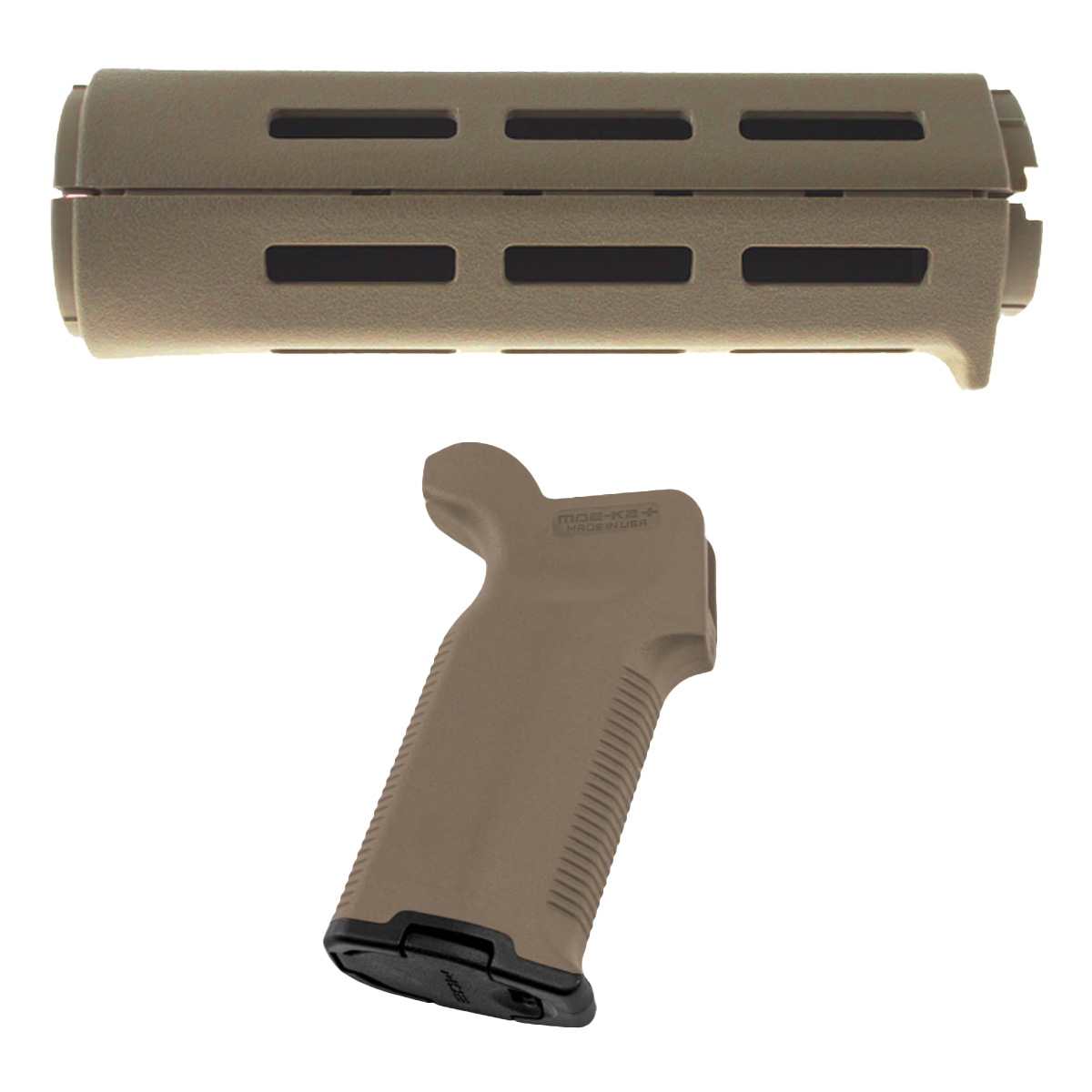 Magpul MOE K2+ Pistol Grip, FDE, Rubber Overmolded, w/ B5 Systems Carbine Length M-LOK Drop-In Handguard, FDE