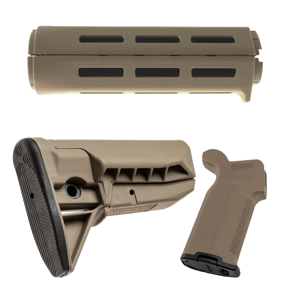 FDE Furniture Upgrade Bundle, BCM Mod 0 Stock, B5 M-LOK Drop-In Handguard & Magpul MOE K2+ Grip