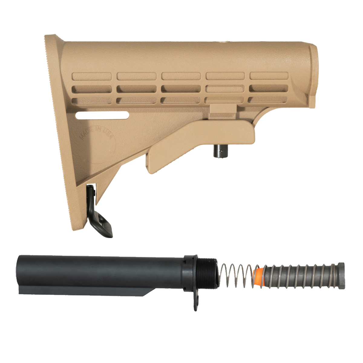 Davidson Defense AR-15 Mil-Spec 6-Position Adjustable FDE Buttstock Kit, 9mm Carbine Buffer, Buffer Tube, Recoil Spring, End Plate & Castle Nut