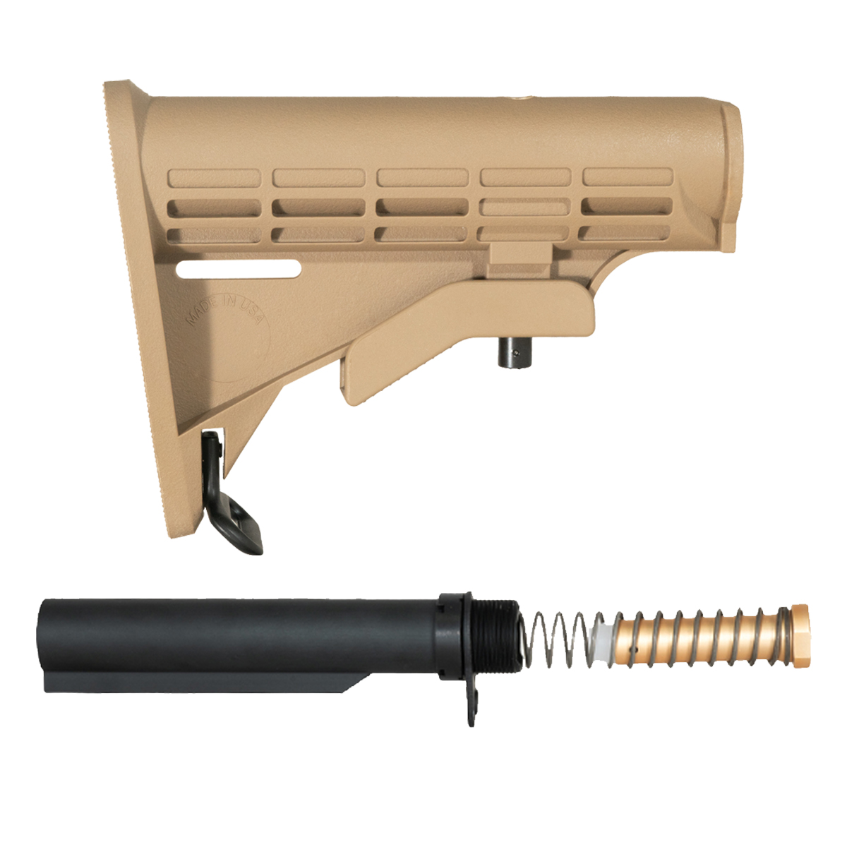 Davidson Defense AR-15 Mil-Spec 6-Position Adjustable FDE Buttstock Kit, Dry Film 7075-T6 Buffer Tube, 3 oz Carbine Buffer, Recoil Spring, End Plate & Castle Nut