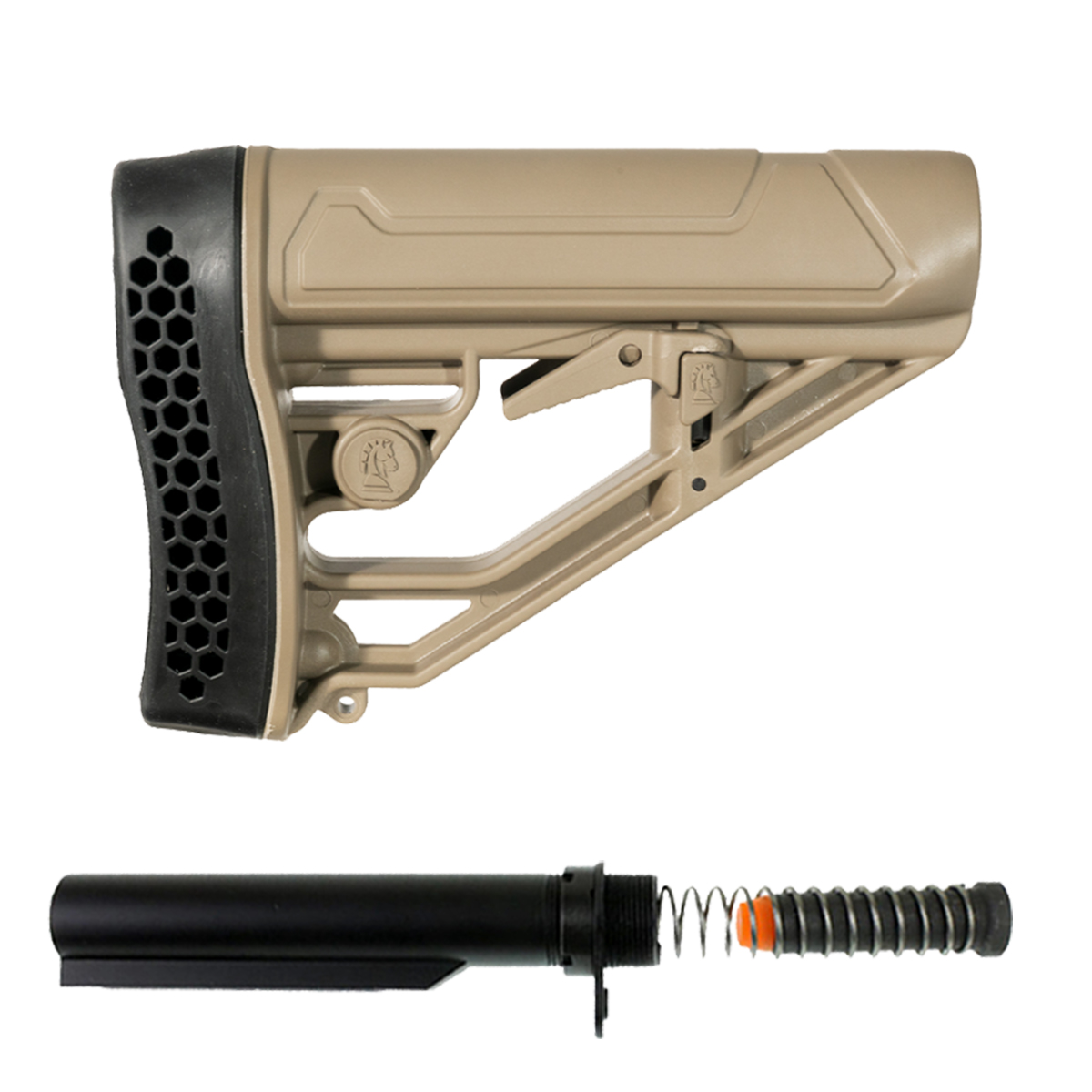Adaptive Tactical EX Performance FDE AR-15/M4 Mil-Spec Adjustable Stock Kit with 6-Position Buffer Tube, 9mm Buffer, Castle Nut, End Plate & Recoil Spring