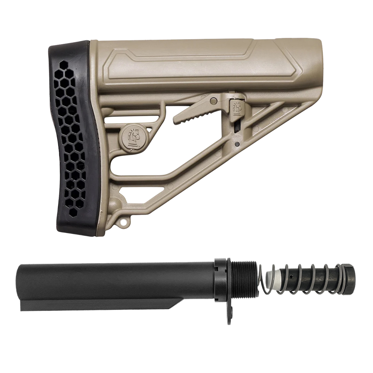 Adaptive Tactical EX Performance FDE Adjustable Stock Kit for LR-308 / AR-10 with Mil-Spec 6-Position Buffer Tube, 3.76 oz. Buffer, Extra-Power Spring, End Plate & Castle Nut