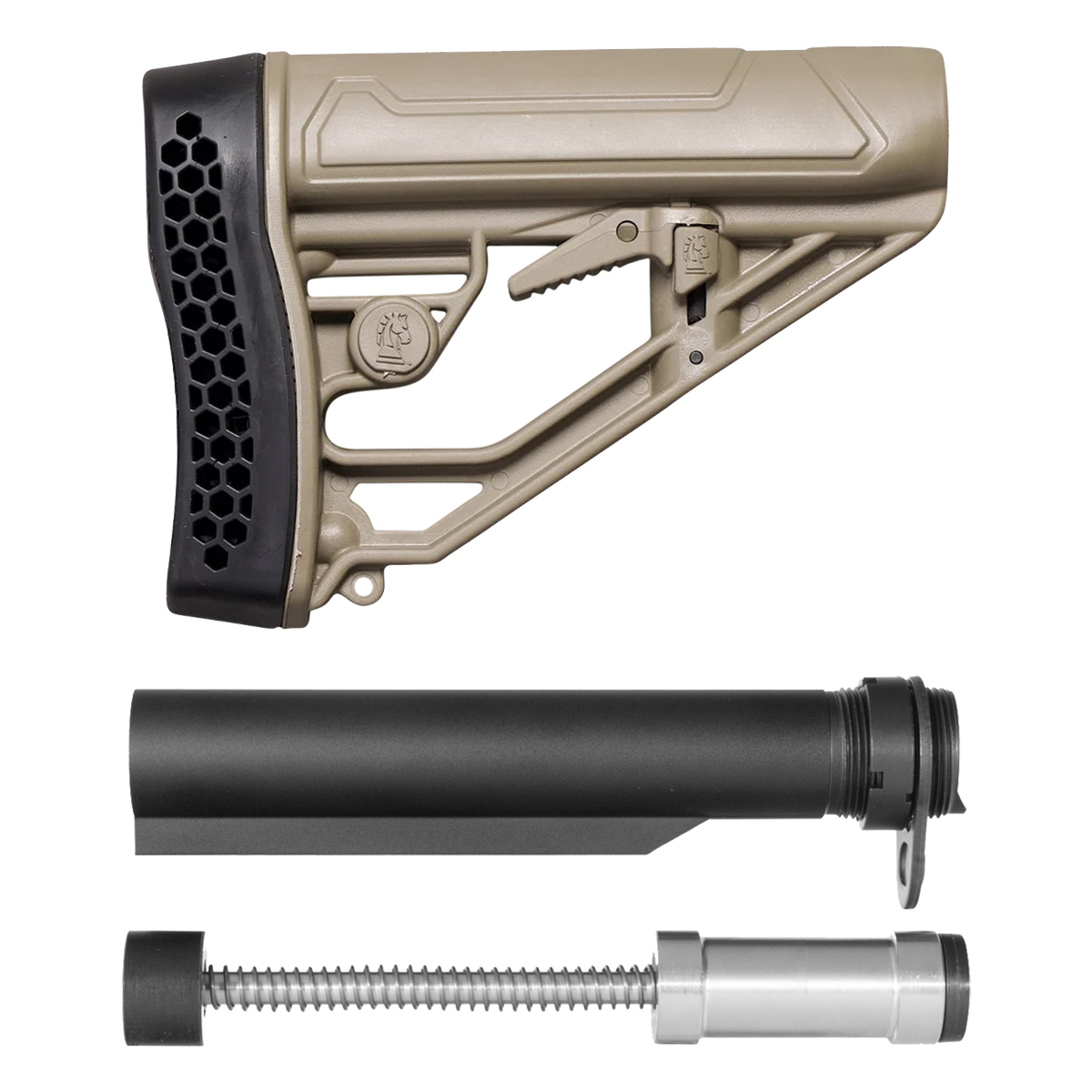 Adaptive Tactical EX Performance FDE Adjustable Stock Kit with 6-Position Mil-Spec Buffer Tube, Armaspec H3 Gen3 Sound Mitigation Buffer, End Plate & Castle Nut