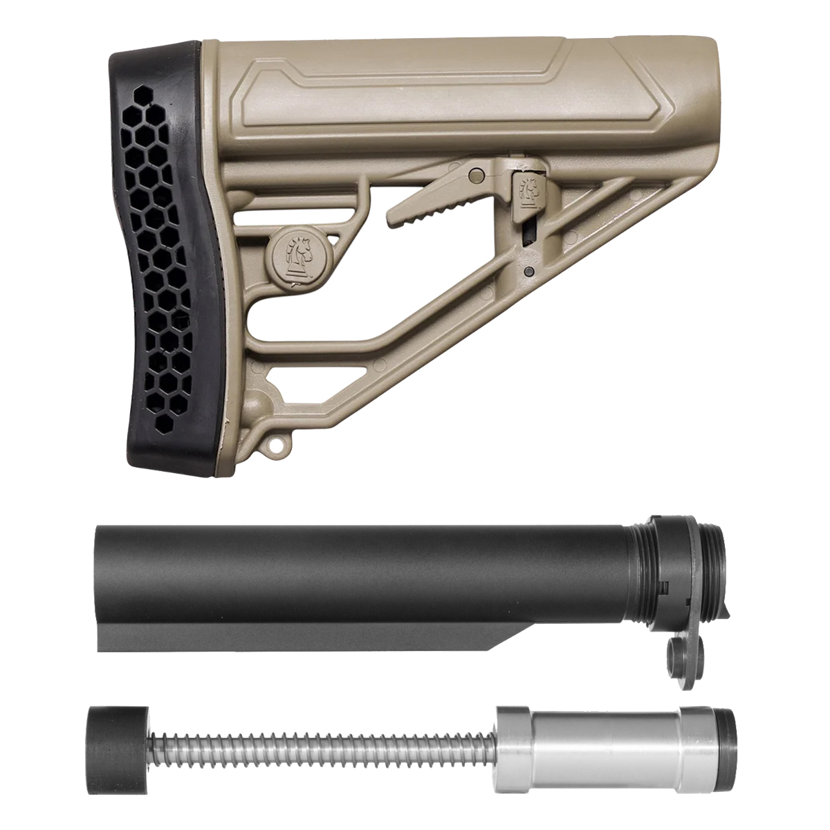 Adaptive Tactical EX Performance FDE Adjustable Stock Kit with 6-Position Mil-Spec Buffer Tube, Armaspec H3 Gen3 Sound Mitigation Buffer, Ambidextrous QD End Plate & Castle Nut