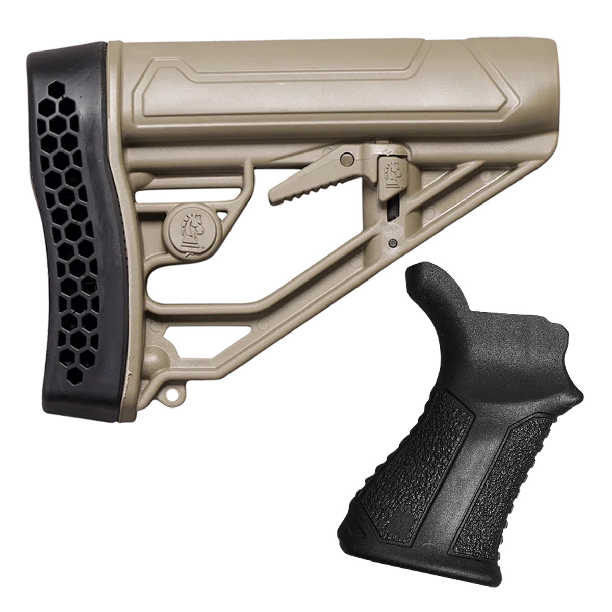 Adaptive Tactical EX Performance FDE Adjustable Stock & ARKUS Grip Bundle for AR-15 / AR-10 Mil-Spec Carbine Platforms