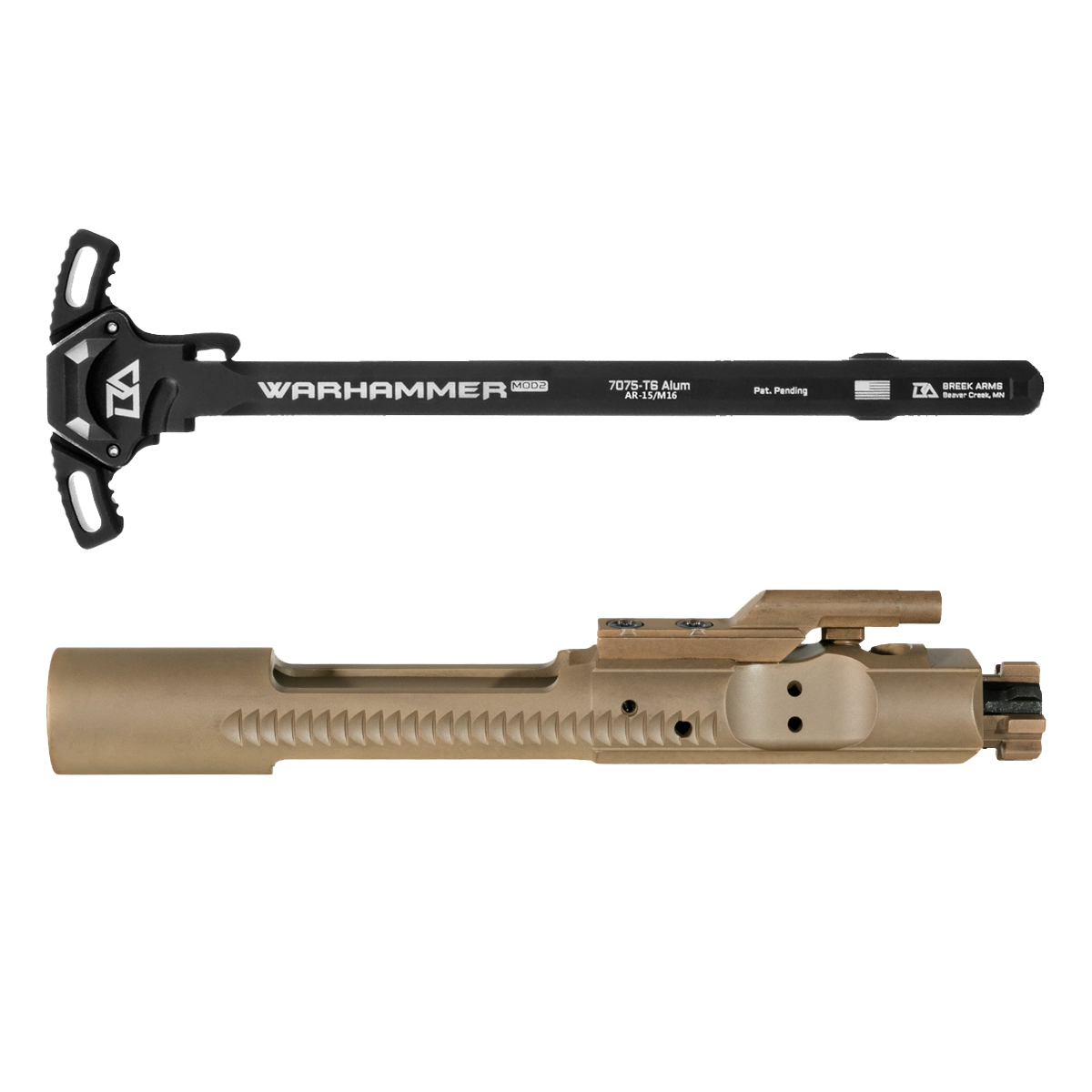 AR-15 5.56 NATO FDE PVD M16 Bolt Carrier Group & Breek Arms Warhammer MOD2 MICRO Ambidextrous Charging Handle Bundle
