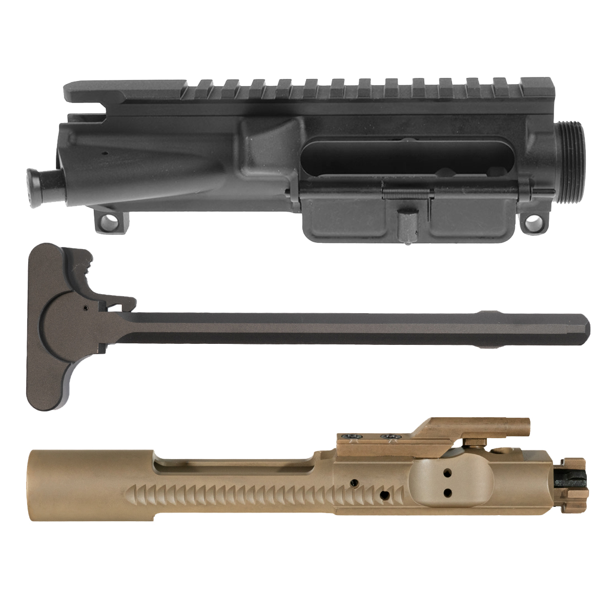 AR-15 5.56 NATO FDE PVD M16 BCG, Mil-Spec Charging Handle & Assembled Upper Receiver Bundle
