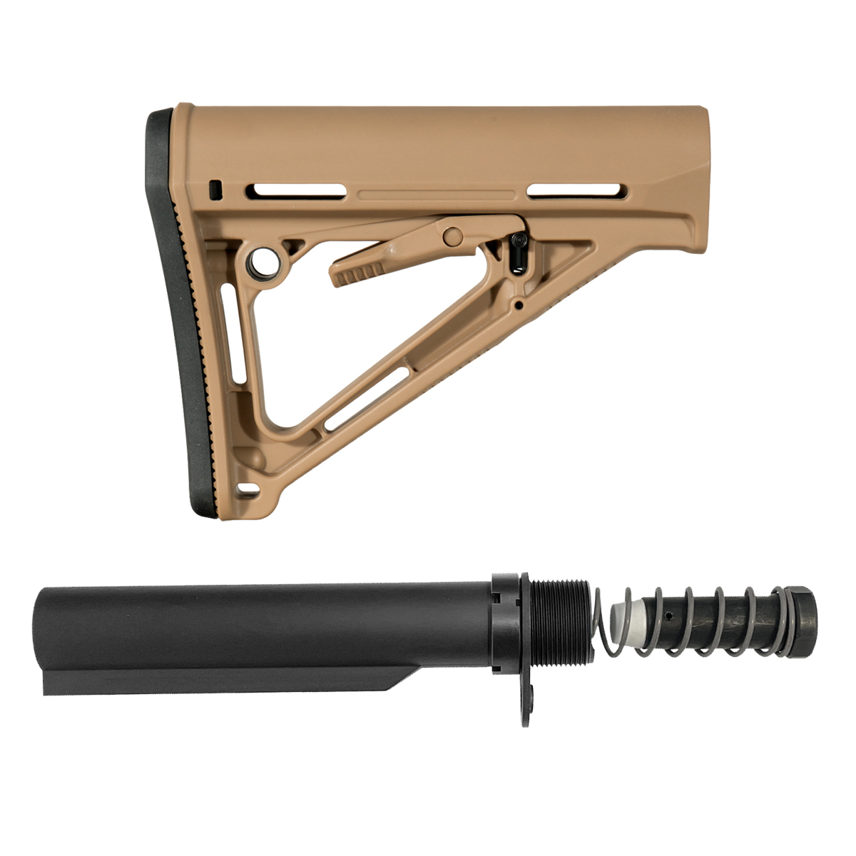AR-10/LR-308 Tan Adjustable Carbine Stock & Mil-Spec 6-Position Buffer System Kit