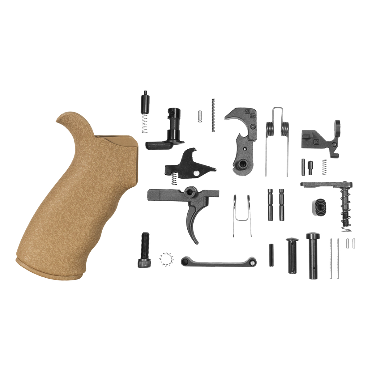 AR-15 Tan Rubberized Beavertail Pistol Grip & 30-Piece Mil-Spec Lower Parts Kit Bundle