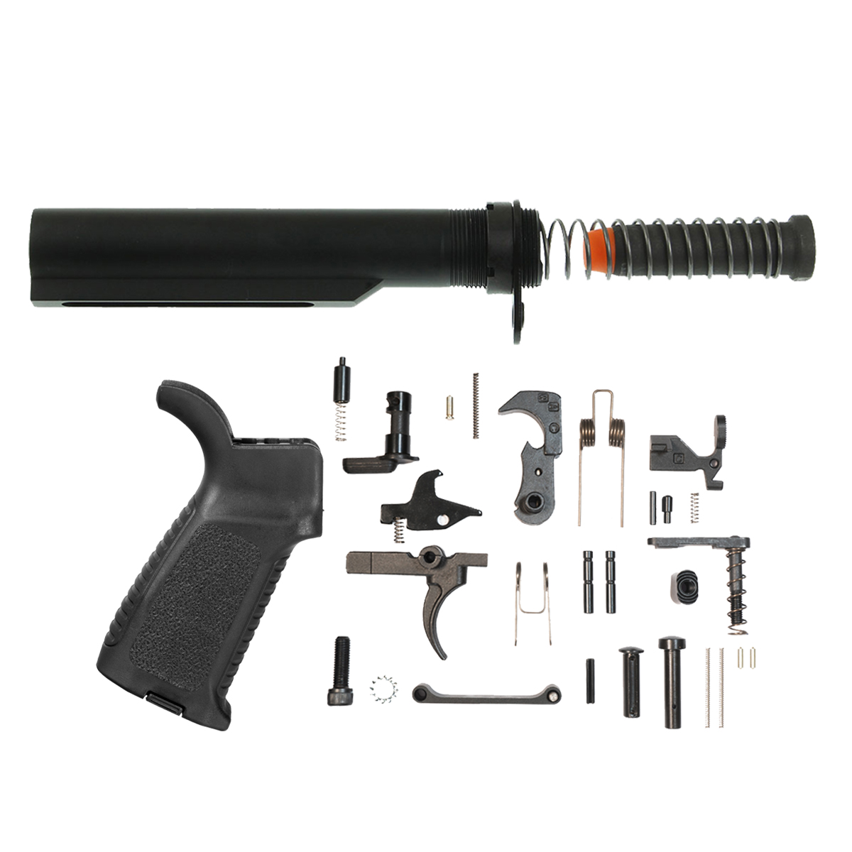 Guntec TAP Grip, 30-Piece Mil-Spec Lower Parts Kit & 9mm Carbine Buffer System Bundle
