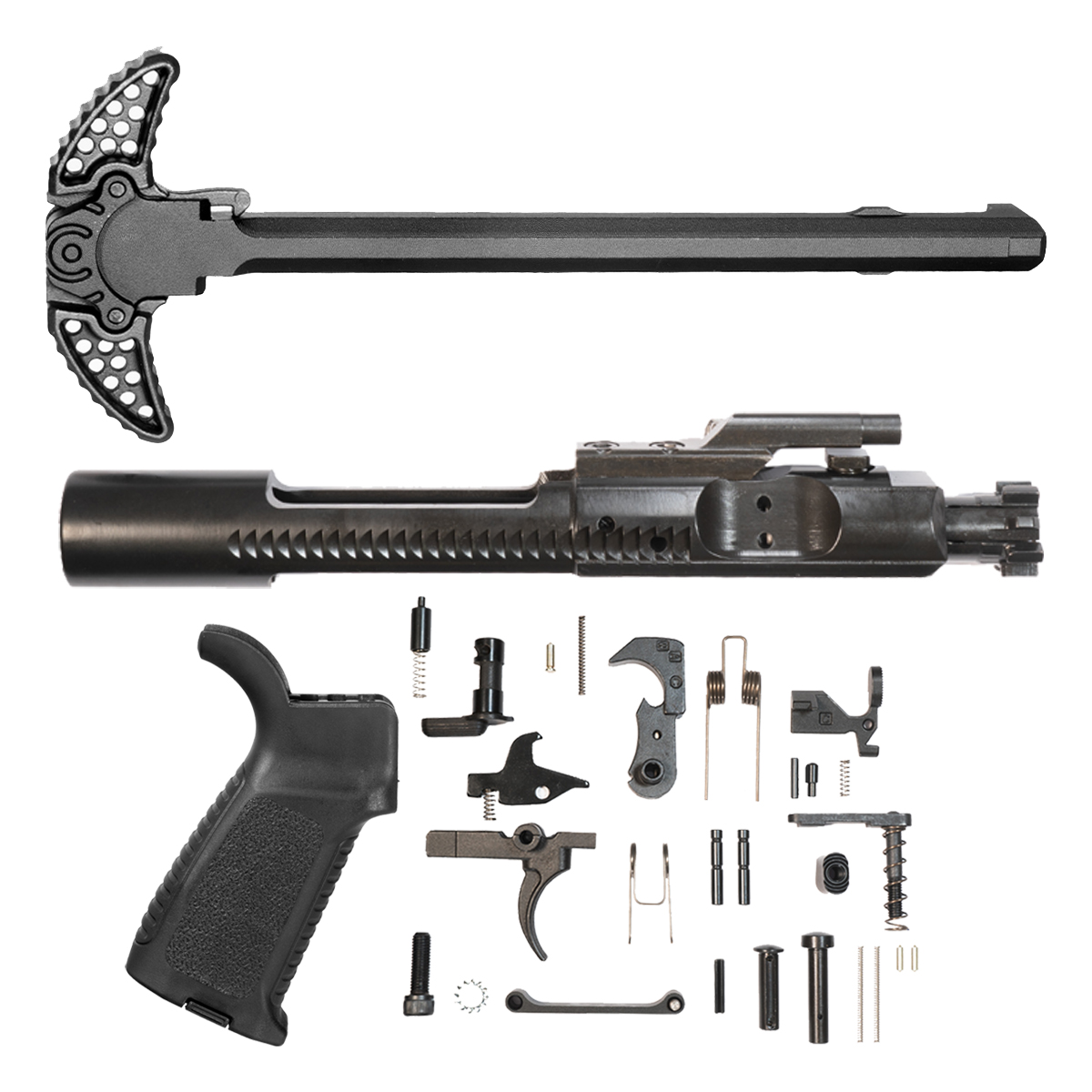 Guntec TAP Grip, 30-Piece Mil-Spec AR-15 Lower Parts Kit, Ambidextrous Charging Handle & Nitride BCG Bundle