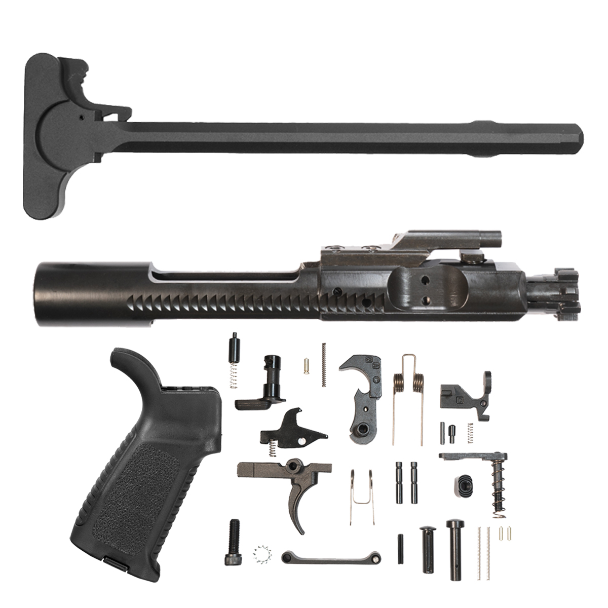 Guntec TAP Grip, 30-Piece Mil-Spec AR-15 Lower Parts Kit, M4 Charging Handle & Nitride BCG Bundle