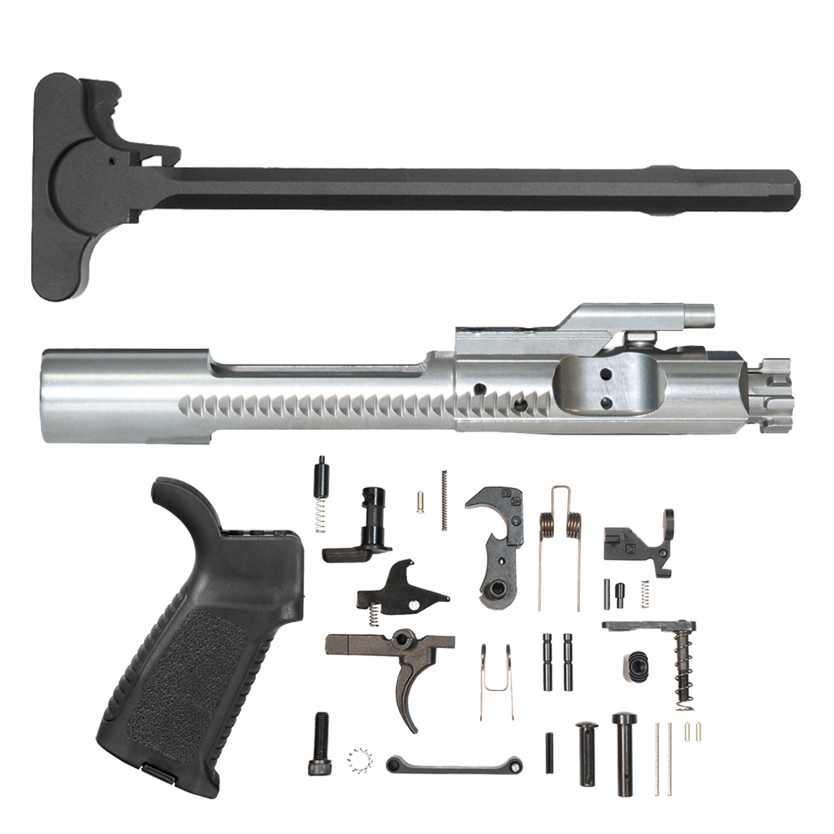 Guntec TAP Grip, 30-Piece Mil-Spec AR-15 Lower Parts Kit, M4 Charging Handle & Full Nickel Boron BCG Bundle