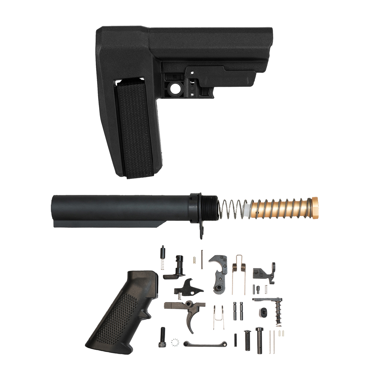 SB Tactical SBA6 5-Position Adjustable Pistol Stabilizing Brace Kit with Mil-Spec 6-Position Buffer Tube, 3 oz. Buffer, Carbine Spring, End Plate, Castle Nut & 31-Piece Mil-Spec Lower Parts Kit
