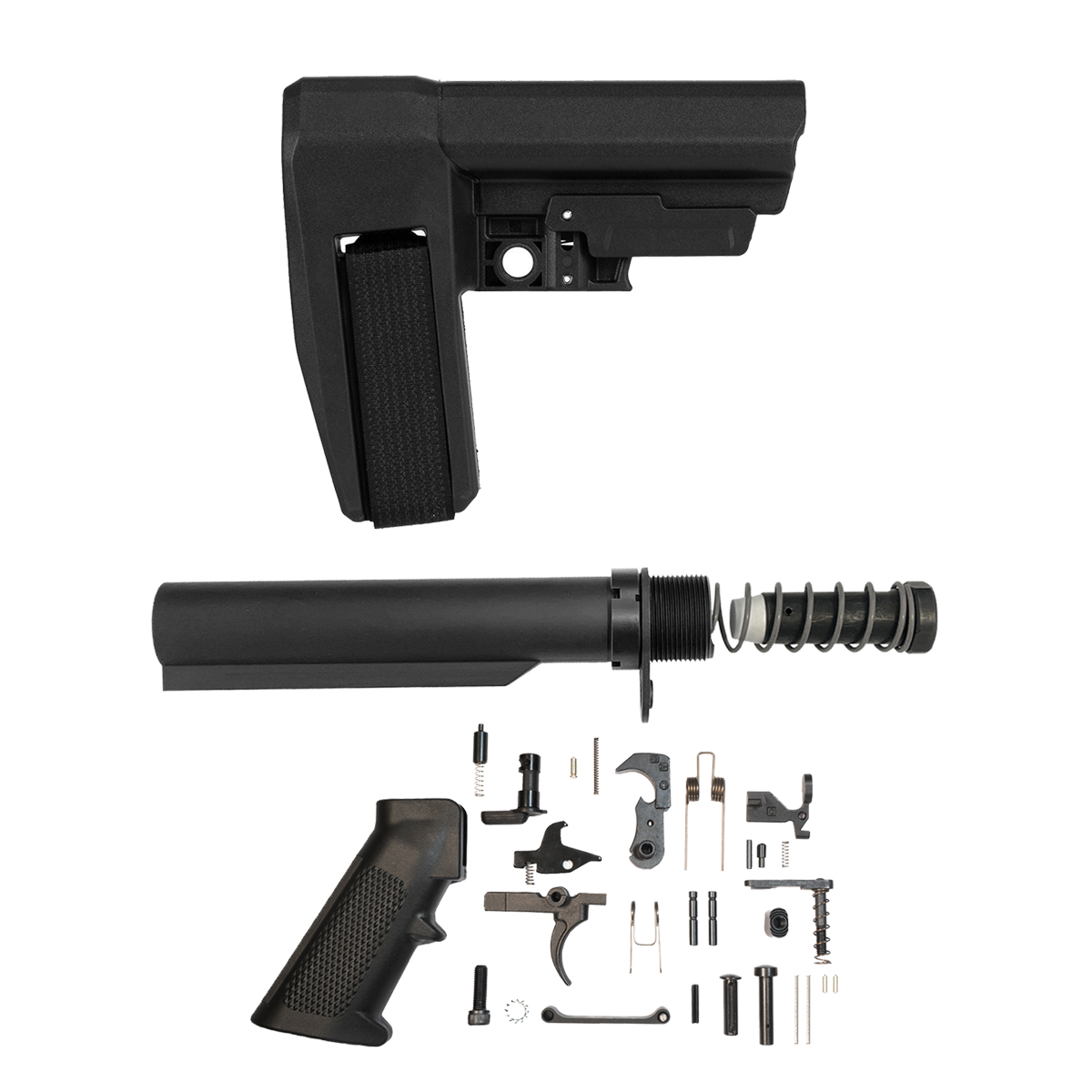 SB Tactical SBA6 5-Position Adjustable Pistol Stabilizing Brace Kit with Mil-Spec 6-Position Buffer Tube, Davidson Defense 3.76 oz. LR-308 Buffer, AR-10 Extra Power Spring, End Plate, Castle Nut & .308 Mil-Spec Lower Parts Kit