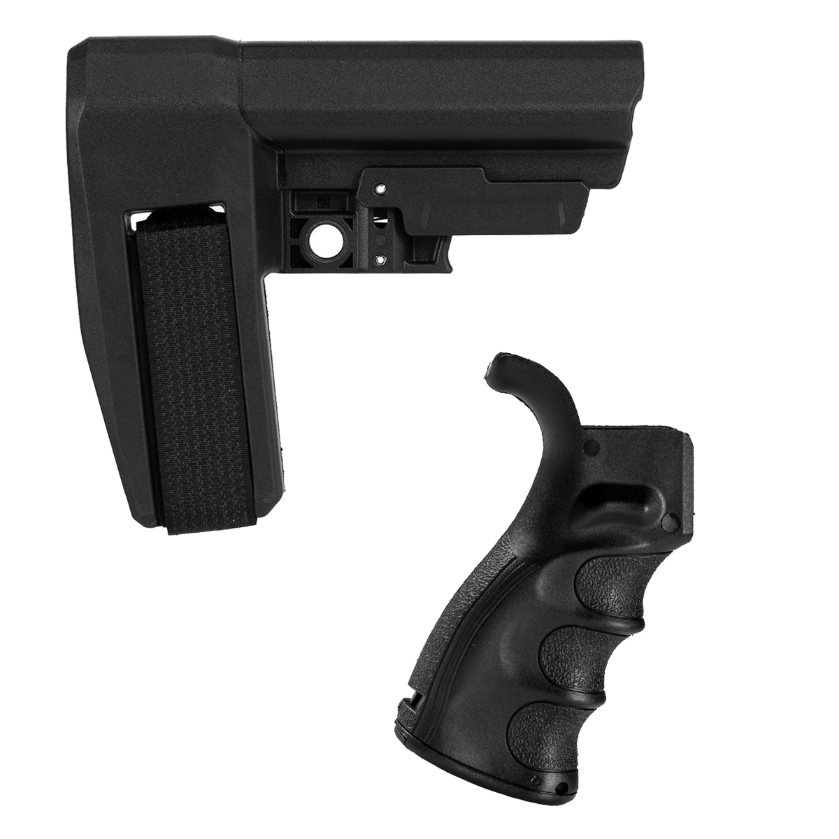 SB Tactical SBA6 5-Position Adjustable Pistol Stabilizing Brace Bundle with AR-15 M4 Polymer Pistol Grip with Storage Compartment, Black