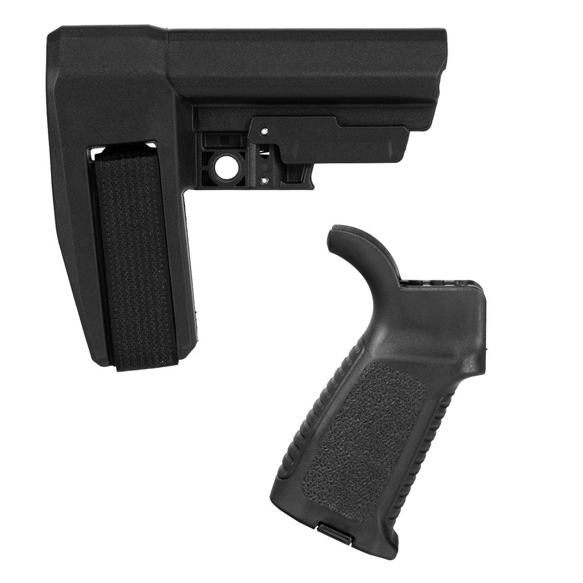 SB Tactical SBA6 5-Position Adjustable Pistol Stabilizing Brace Bundle with Guntec TAP Tactical Assault Polymer Pistol Grip, Waterproof Battery Storage, Black