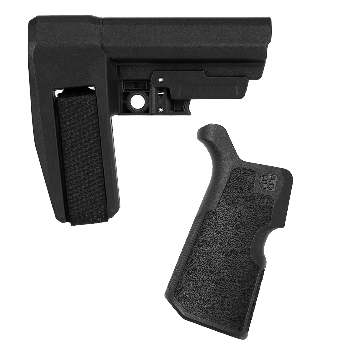 SB Tactical SBA6 5-Position Adjustable Pistol Stabilizing Brace Bundle with Die Free Co DFCO Kung Fu AR-15 Pistol Grip, Black