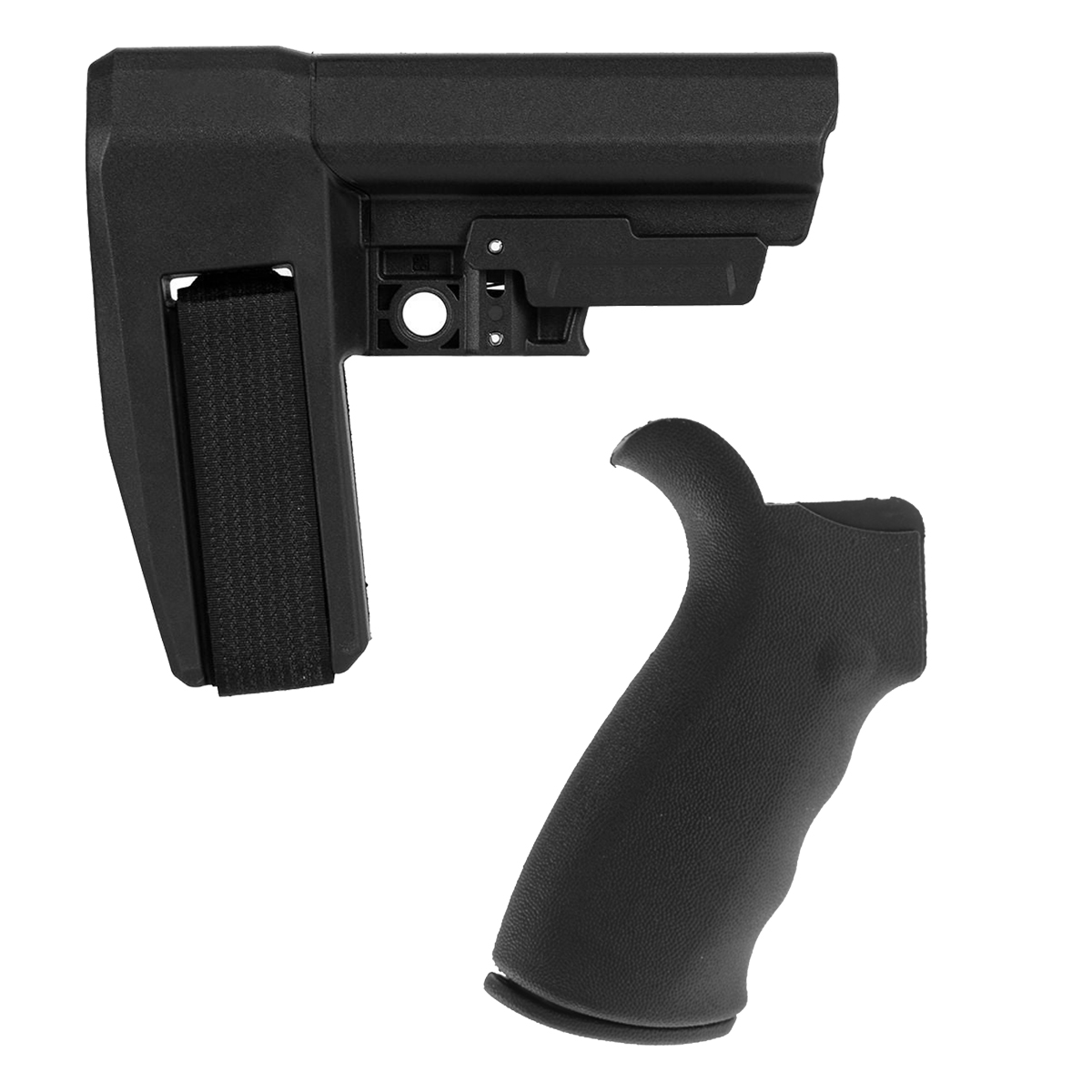 SB Tactical SBA6 5-Position Adjustable Pistol Stabilizing Brace Bundle with AR-15 Rubberized Rear Beavertail Grip with Storage Compartment, Black