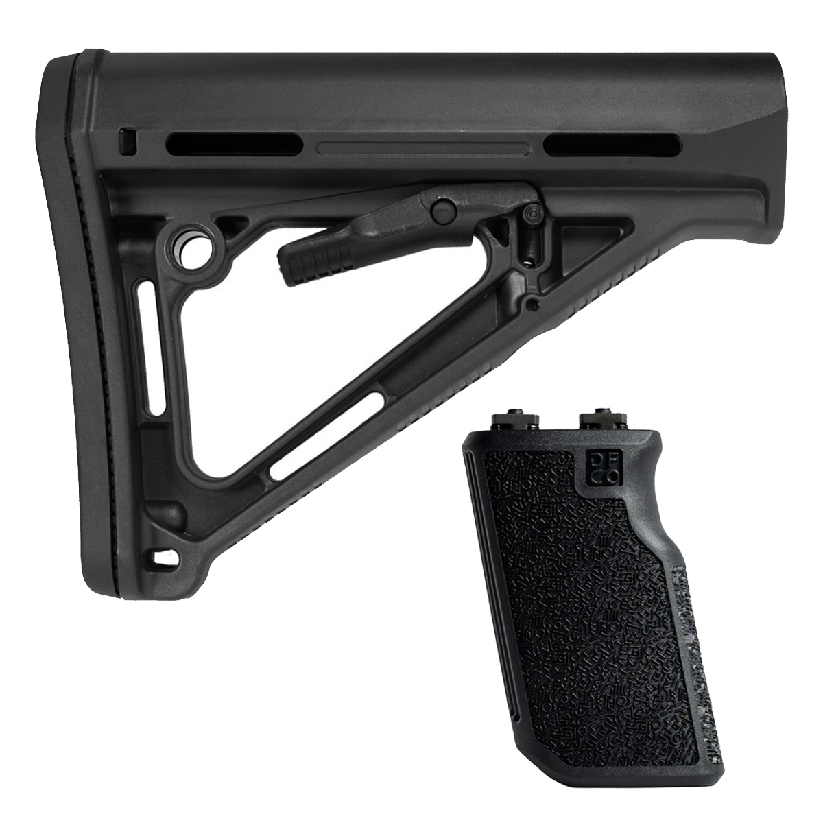 Die Free Co Tiger Claw XL 10° M-LOK Foregrip / Hand Stop & Adjustable AR-15 Carbine Stock Bundle with QD Sling Mount, Black