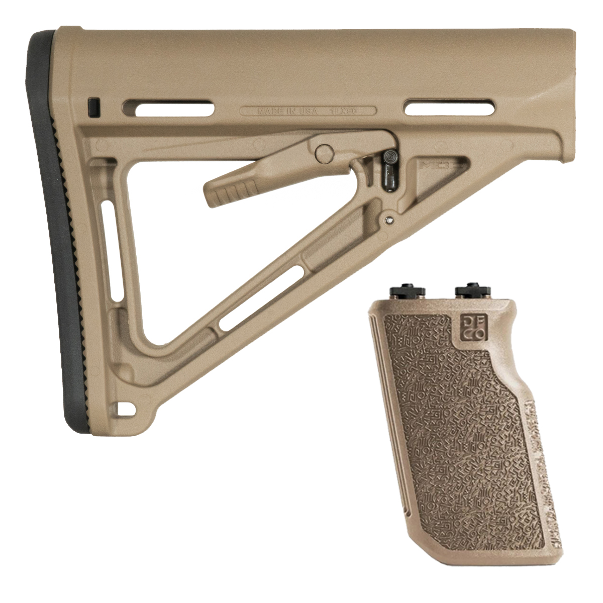 Die Free Co Tiger Claw XL 10° M-LOK Foregrip & Magpul MOE Mil-Spec Adjustable AR-15 Carbine Stock Bundle, Flat Dark Earth