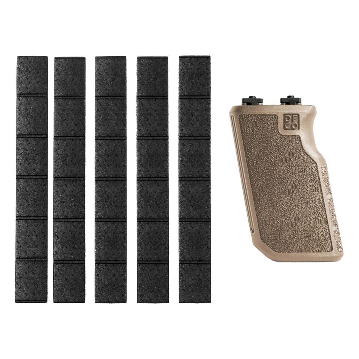Die Free Co Tiger Claw XL 10° M-LOK Foregrip & Trinity Force Universal M-LOK Rail Cover Bundle, Flat Dark Earth / Black
