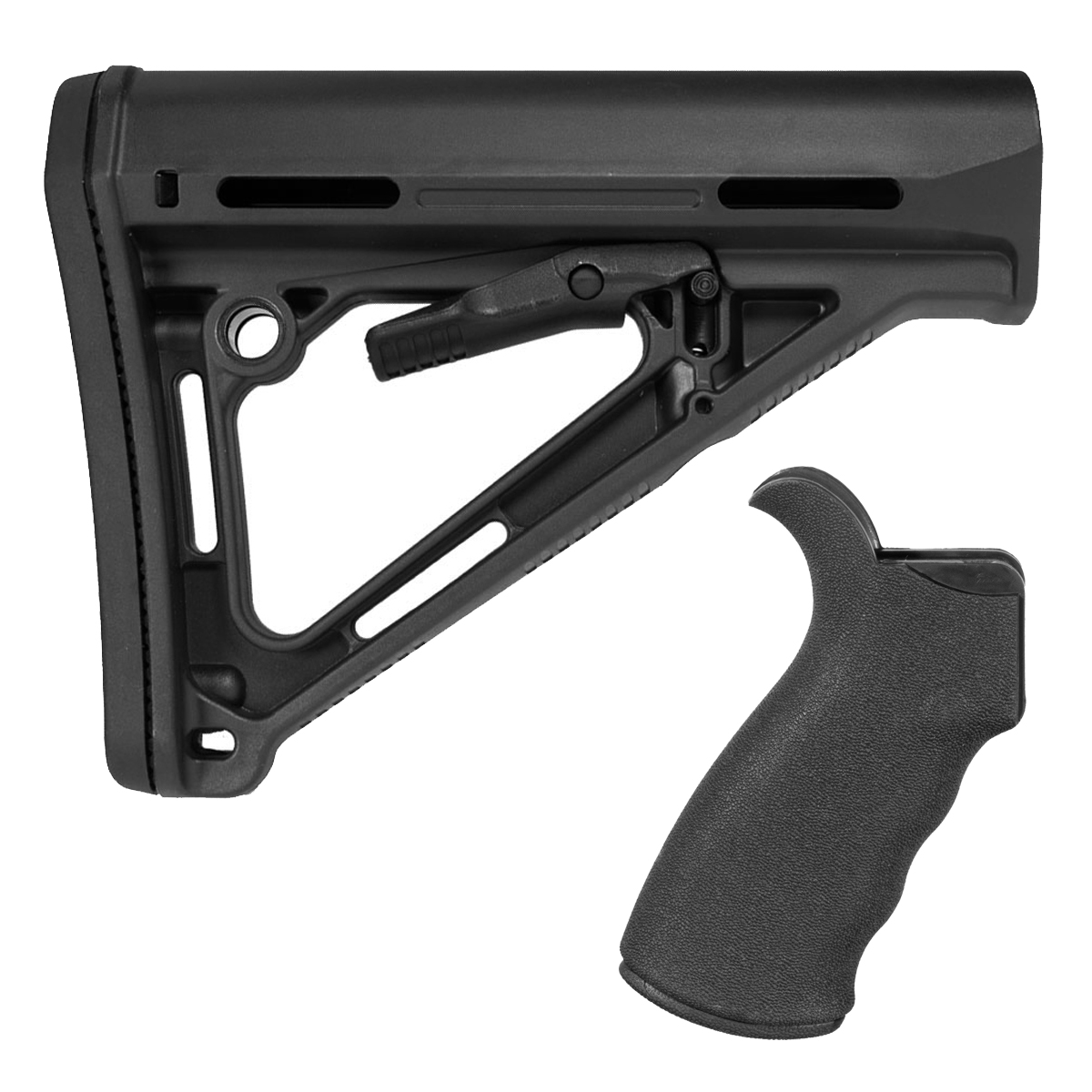 AR-15 Adjustable Carbine Stock & Rubberized Beavertail Pistol Grip Bundle, Black, with QD Sling Mount & Rubber Buttpad