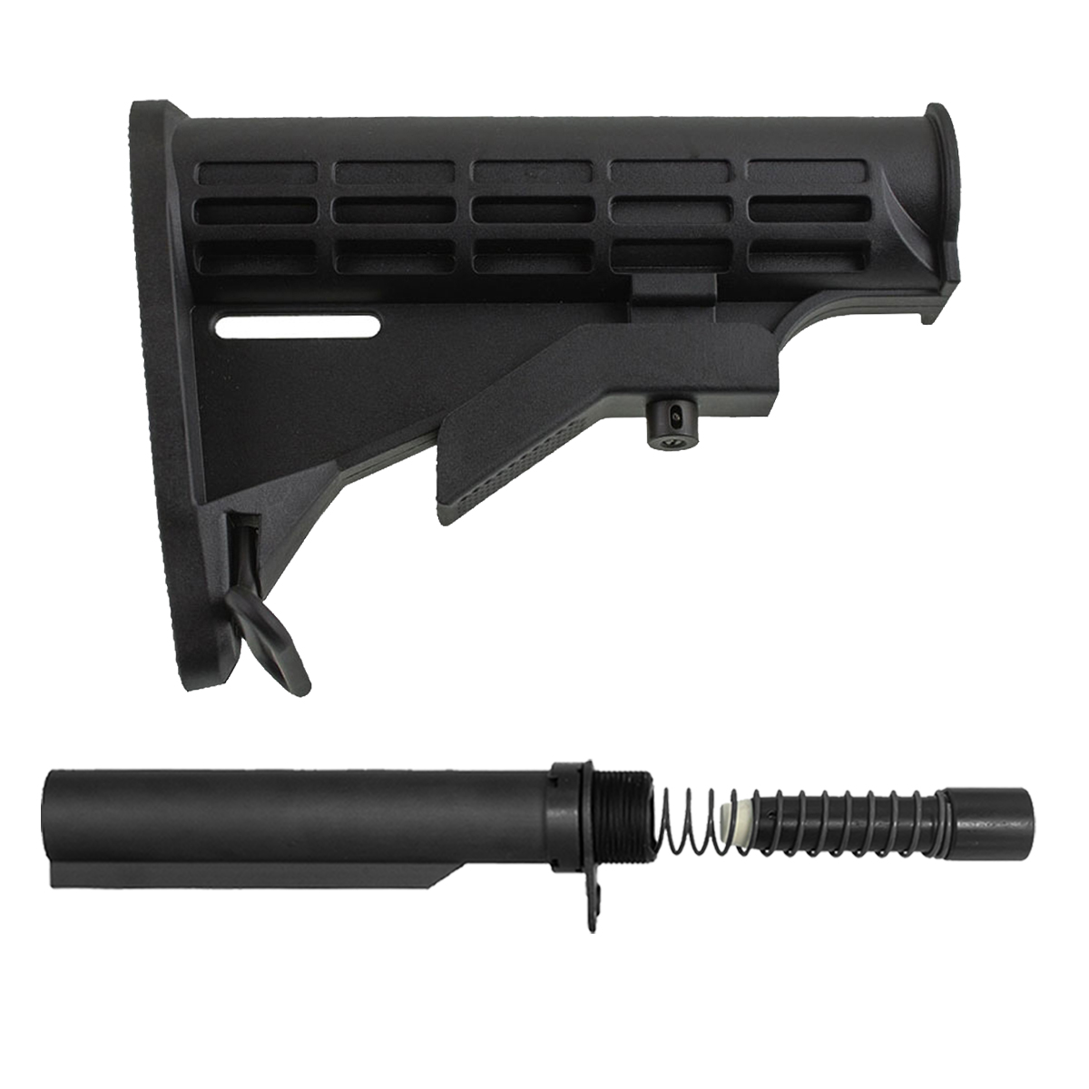 Black M4-Style Adjustable AR-15 PCC Carbine Stock Kit with 6-Position Buffer Tube, 8 oz. Buffer, Recoil Spring, End Plate & Castle Nut