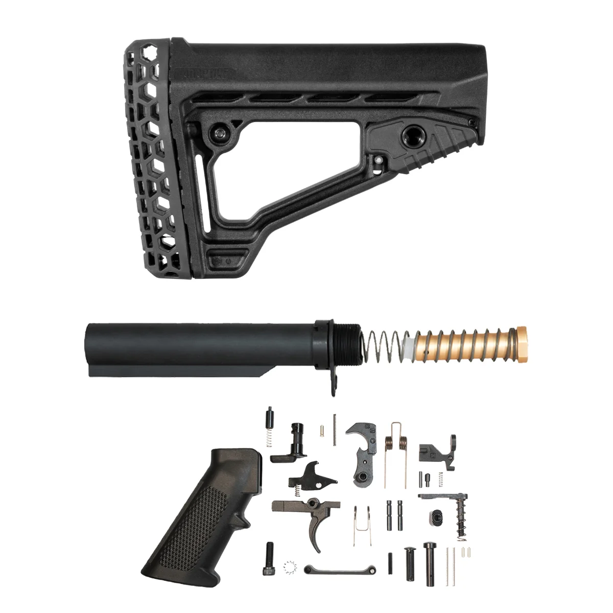 Adaptive Tactical ARKUS Adjustable Stock Kit with Mil-Spec 6-Position Buffer Tube, 3 oz. Buffer, Carbine Spring, End Plate, Castle Nut & 31-Piece Mil-Spec Lower Parts Kit