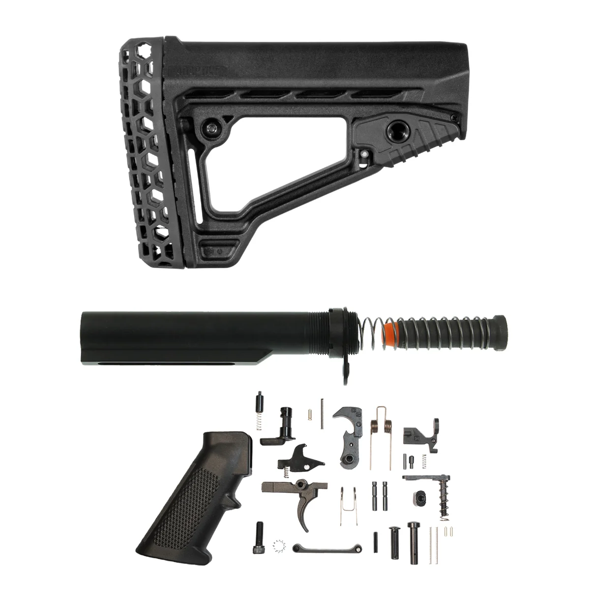 Adaptive Tactical ARKUS Adjustable Stock Kit with Mil-Spec 6-Position Buffer Tube, Davidson Defense 9mm Carbine Buffer, Carbine Spring, End Plate, Castle Nut & 31-Piece Mil-Spec Lower Parts Kit
