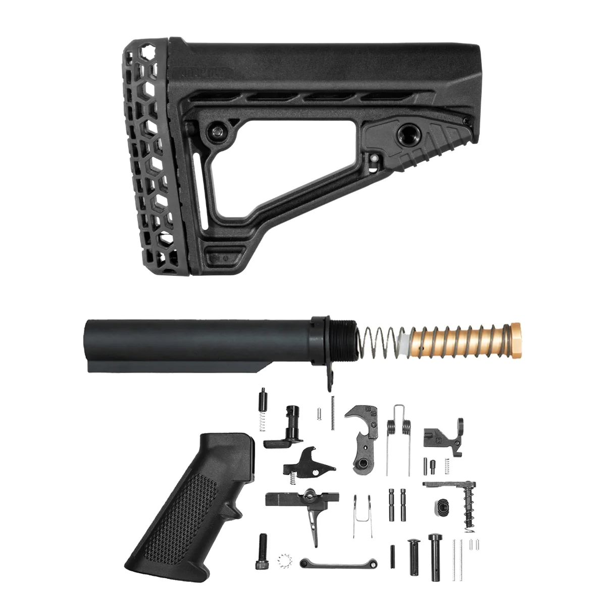 Adaptive Tactical ARKUS Adjustable Stock Kit with Mil-Spec 6-Position Buffer Tube, 3 oz. Buffer, Carbine Spring, End Plate, Castle Nut & Davidson Defense Match Grade Gen 2 31-Piece LPK with 3.5 lb Skeletonized Straight Trigger