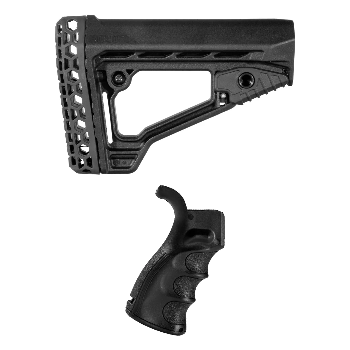 Adaptive Tactical ARKUS Adjustable Stock Bundle with AR-15 M4 Polymer Pistol Grip with Storage Compartment, Black