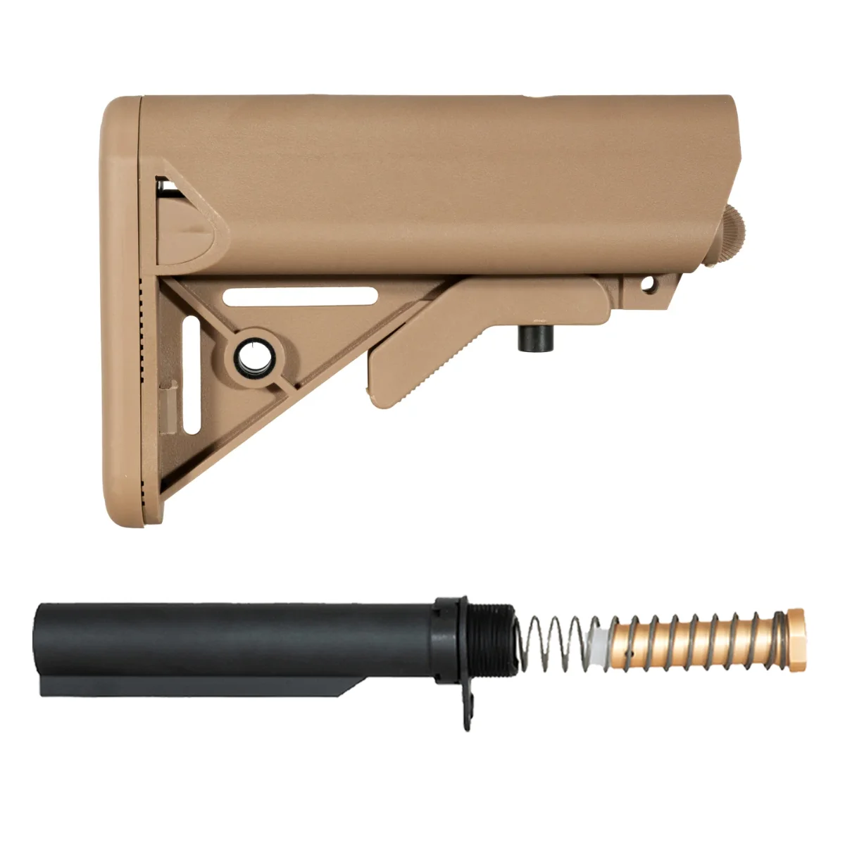 FDE SOPMOD-Style AR-15 Carbine Stock Kit with 6-Position Buffer Tube, 3 oz. Buffer, Recoil Spring, End Plate & Castle Nut