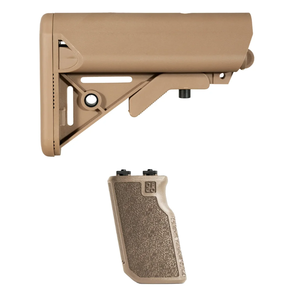 Die Free Co Tiger Claw XL 10° M-LOK Foregrip & FDE SOPMOD-Style AR-15 Carbine Stock Bundle