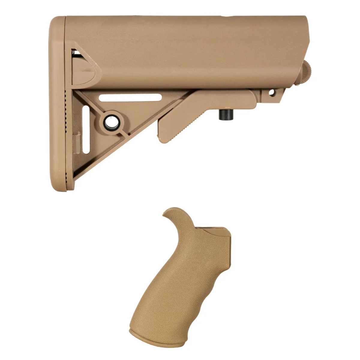 FDE AR-15 Furniture Bundle with SOPMOD-Style Stock & Rubberized Rear Beavertail Pistol Grip