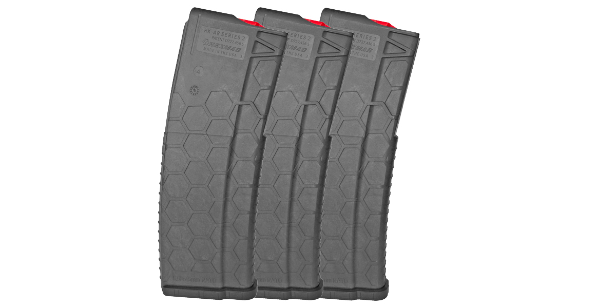 SENTRY HEXMAG, Dark Grey Finish, Red Follower and Latch Plate, .223 Remington/5.56 NATO, 30Rd Magazine - 3 Pack